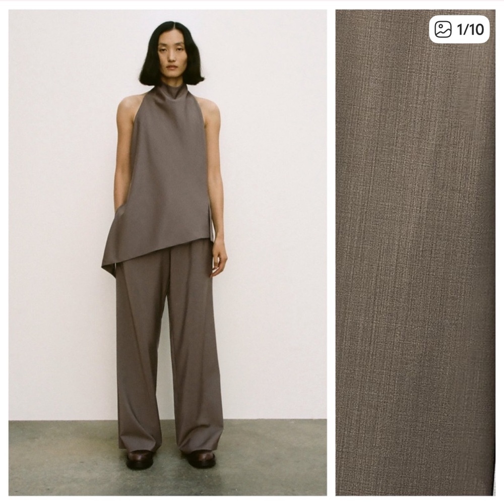 Zara Taupe Wide-Leg Trousers & Top